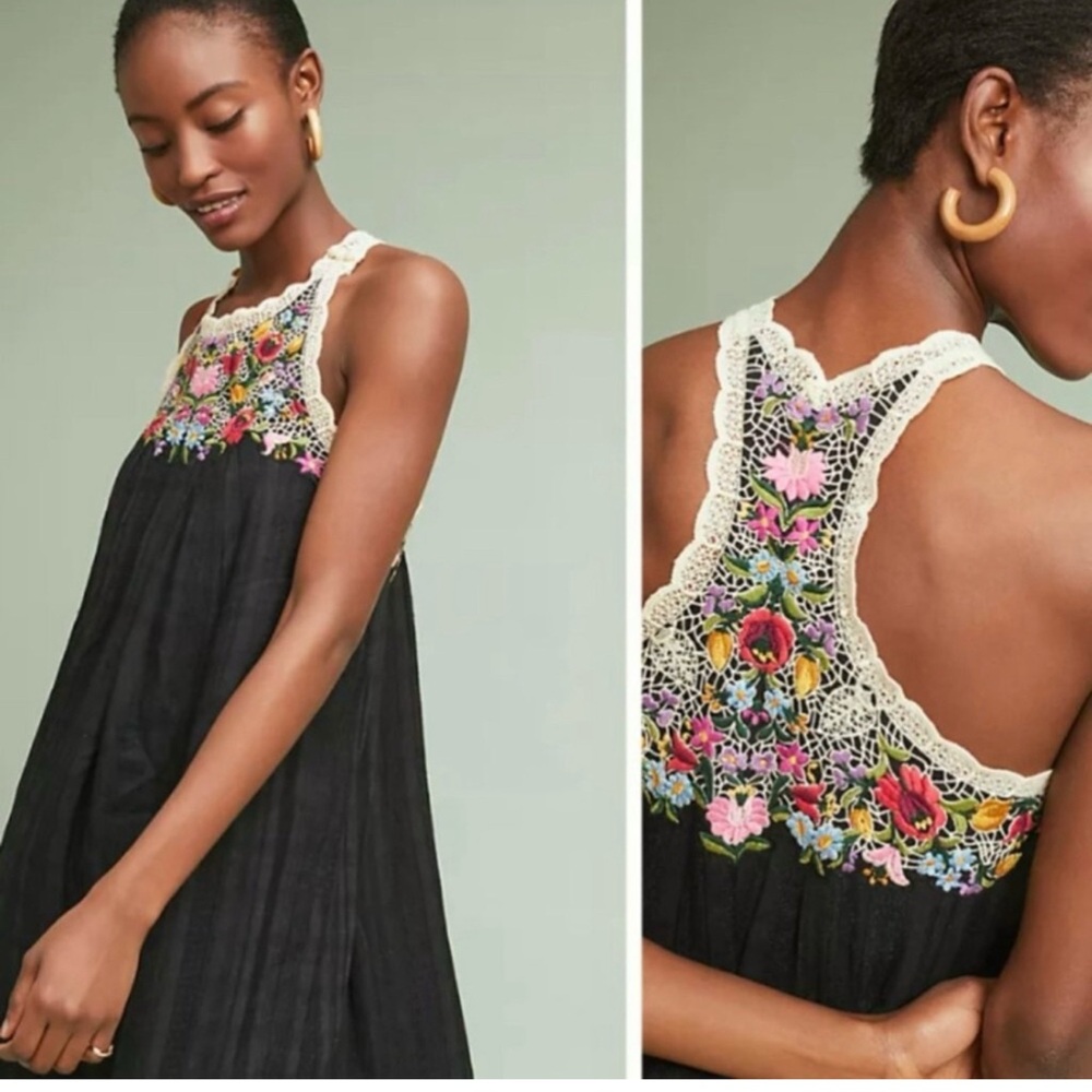 Anthropologie Akron+Kin small dress floral embroidery no sleeve Boho